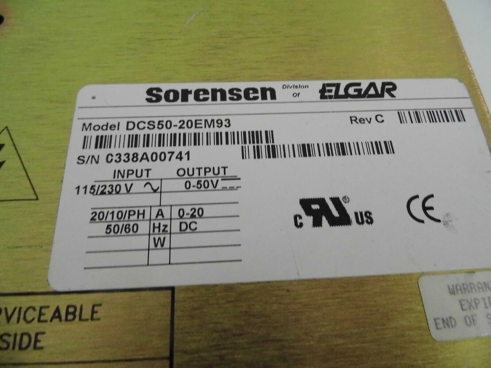 Sorensen DCS50-20E M93 Programmable DC Power Supply 50V, 20A (4 in stock) Sorensen DCS50-20E M93 Programmable DC Power Supply 50V, 20A (4 in stock)
